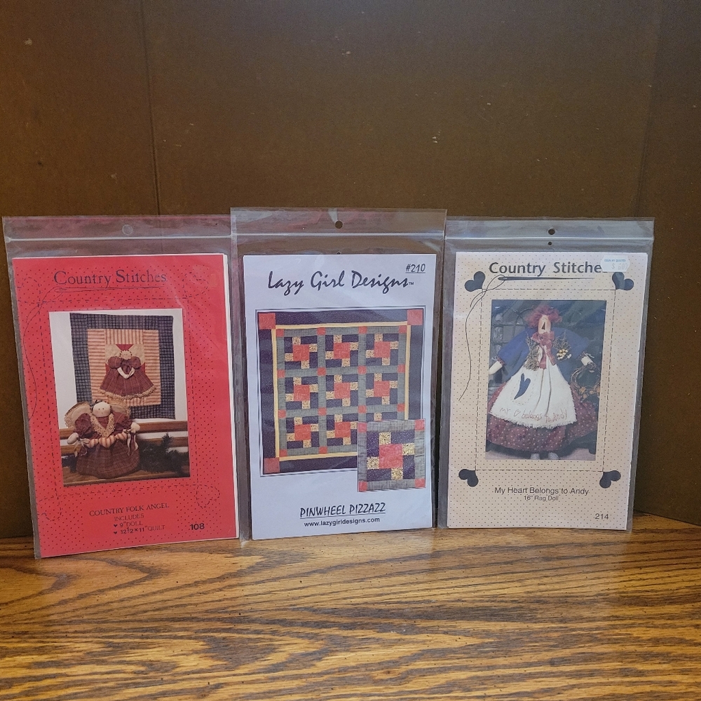 Country Stitches and Lazy Girl Designs Patterns Lot of 3 New DIY Patterns